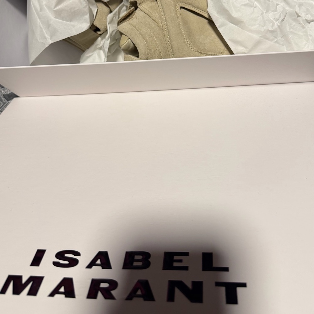 Isabel Marant Neutral Beige Suede High-Top Wedge Sneakers with Velcro Straps - Picture 6 of 6